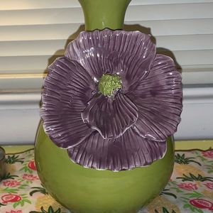Anthropology  Green Vase with Purple Flower